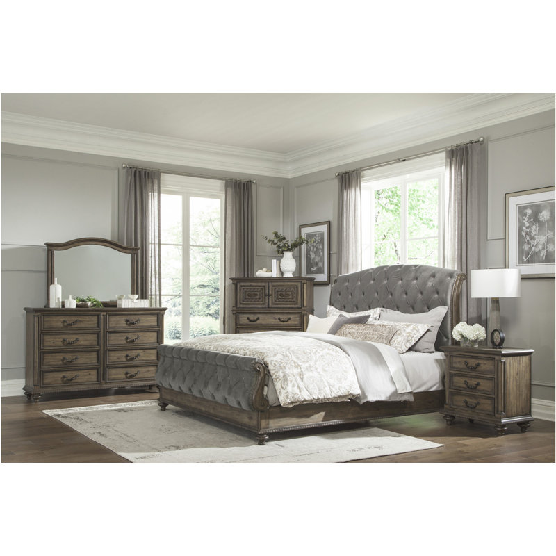Canora Grey Clem Gray Velvet Upholstered Sleigh Bedroom Set King 3 Piece Bed 2 Nightstands Wayfair